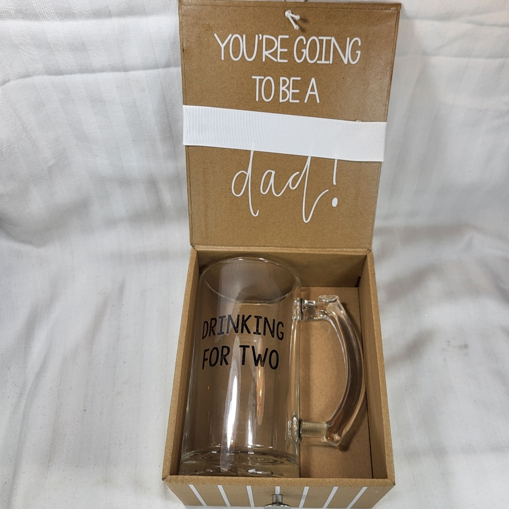 Mud Pie Dad Glass Beer MUG & OPENER Baby Announcement Gift SET Gift Box NIB NEW - Picture 3 of 16